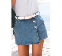 Hosenrock BUFFALO "aus bequemen Denim", Damen, Gr. 38, blau (blau washed), Denim/Jeans, Obermaterial: 98% Baumwolle, 2% Elasthan, unifarben, figurbetont kurz, Röcke, Jeansshorts im Hosenrock-Stil, mod