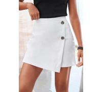 Hosenrock BUFFALO, Damen, Gr. 40, weiß, Jersey, Obermaterial: 80% Polyester, 18% Viskose, 2% Elasthan, unifarben, figurbetont mini, Röcke Skort, in Wickeloptik mit Zierknöpfen, Skort, casual-chic, ele