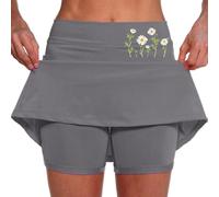 Hosenrock Damen Kurz, Tennisrock Mit Hose Drunter Sommer Tennis Skirt with Shorts Blumen Druck Sportrock Outdoor Freizeit Kurzer Leggings Mit Taschen Und Rock Outdoor - Sportlich Rock Mit Innenshorts