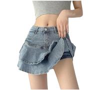 Hosenrock Damen Sommer, Jeansrock Damen Kurz Mit Hose Jeans Shorts High Waist Y2k Skort Elegant a Linien Rock Mit Hose Drunter Sommerrock Leicht Mini Kurze Jeanshose Sexy Jeans Skirt with Shorts