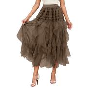 hosenrock damen,Tüllrock Damen Elegant Karneval Petticoat Unterrock Netzstoff Party Tütü Faltenrock Erwachsene Abschlussball Tanzkleid Elastische Schwarz Ballettrock Midirock Kaffee One Size