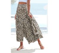 Hosenrock LASCANA, Damen, Gr. 42, beige (creme, schwarz bedruckt), Web, Obermaterial: 100% Polyester, bedruckt, figurumspielend knöchelfrei, Röcke, mit grafischem Alloverdruck, Culotte, extraweites Be