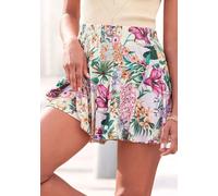Hosenrock LASCANA, Damen, Gr. 42, bunt (bunt, bedruckt), Jersey, Obermaterial: 95% Viskose, 5% Elasthan, bedruckt, figurumspielend kurz, Röcke Skort, mit Alloverdruck, Skort, Rock inklusive Hose, somm