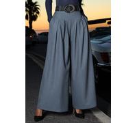 Hosenrock LASCANA, Damen, Gr. 42, blau (graublau), Web, Obermaterial: 80% Polyester, 18% Viskose, 2% Elasthan. Taschenbeutel: 100% Polyester, unifarben, modisch, figurumspielend bodenlang, Röcke, mit