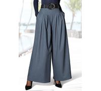 Hosenrock LASCANA, Damen, Gr. 46, graublau, Web, Obermaterial: 80% Polyester, 18% Viskose, 2% Elasthan. Taschenbeutel: 100% Polyester, unifarben, figurumspielend bodenlang, Röcke, mit Gürtelschlaufen,