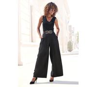 Hosenrock LASCANA, Damen, Gr. 46, schwarz, Web, Obermaterial: 80% Polyester, 18% Viskose, 2% Elasthan. Taschenbeutel: 100% Polyester, unifarben, figurumspielend bodenlang, Röcke, mit Gürtelschlaufen,