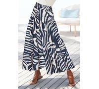 Hosenrock LASCANA "mit extra weitem Bein", Damen, Gr. 34, blau (creme, blau bedruckt), Web, Obermaterial: 100% Polyester, bedruckt, figurumspielend knöchelfrei, Röcke, mit Alloverdruck, Culotte, leich