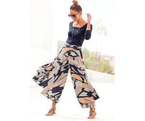 Hosenrock LASCANA "mit extra weitem Bein", Damen, Gr. 44, bunt (bedruckt), Web, Obermaterial: 100% Polyester, bedruckt, figurumspielend knöchelfrei, Röcke Hosenrock, grafischer Druck, Culotte, weites