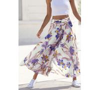 Hosenrock LASCANA "mit extra weitem Bein", Damen, Gr. 44, bunt (creme, flieder, rosé bedruckt), Web, Obermaterial: 100% Polyester, bedruckt, figurumspielend knöchelfrei, Röcke Hosenrock, floraler Druc