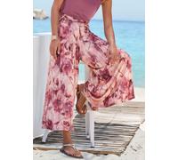 Hosenrock LASCANA "mit extra weitem Bein", Damen, Gr. 46, blau (rosé, bordeaux bedruckt), Jersey, Obermaterial: 100% Viskose, bedruckt, figurumspielend 7/8-Länge, Röcke, mit Blumenprint, Culotte, 7/8-