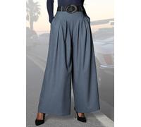 Hosenrock LASCANA "mit weitem Bein und Bundfalten, elastischer Bund", Damen, Gr. 40, grau (graublau), Web, Obermaterial: 80% Polyester, 18% Viskose, 2% Elasthan. Taschenbeutel: 100% Polyester, unifarb