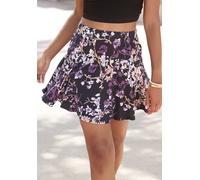 Hosenrock VIVANCE, Damen, Gr. 38, lila (schwarz, lila bedruckt), Jersey, Obermaterial: 95% Viskose, 5% Elasthan, bedruckt, geblümt, figurumspielend kurz, Röcke Hosenrock, mit Blumenprint, Skort, Rock