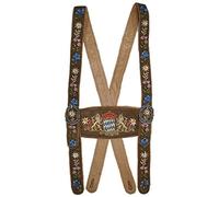 Hosenträger Bayernträger Lederhose Werdenfelser-Träger bestickt echt Leder Bayern-Wappen Edelweiß erstklassiges Wildbockleder braun dunkelbraun schwarz Lederhosenträger, Größe:L, Farbe:hellbraun