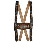 Hosenträger Bayernträger Lederhose Werdenfelser-Träger bestickt echt Leder Bayern-Wappen Edelweiß erstklassiges Wildbockleder braun dunkelbraun schwarz Lederhosenträger, Größe:L, Farbe:dunkelbraun