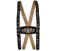 Hosenträger Bayernträger Lederhose Werdenfelser-Träger bestickt echt Leder Bayern-Wappen Edelweiß erstklassiges Wildbockleder braun dunkelbraun schwarz Lederhosenträger, Größe:L, Farbe:schwarz