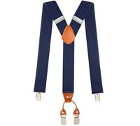 Hosenträger für Herren mit 4 Metall Clips,3,5 cm breit Passform für Damen Herren Einheitsgröße Einstellbar Elastisch Heavy Duty Men Braces X elegantes Accessoire für Hochzeit Büro Marineblau/Orange