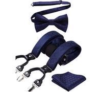 Hosenträger Herren 6 Clips Y Form Einheitsgröße Marineblau Karierte