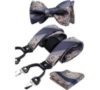 Hosenträger Herren Set Fliege elastisch verstellbar Blau-3