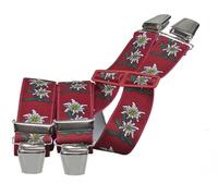 Hosenträger mit 4 Clips Edelweiß rot