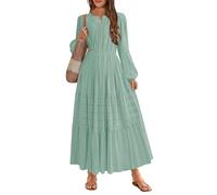 HOSIKA Langärmeliges Kleid für Mädchen, V-Ausschnitt, elastische Taille, gestuft, fließend, A-Linie, Herbst-Maxikleider mit Taschen, für 6-12 Jahre, Hellgrün, 152