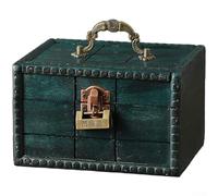 Hosrivae Vintage-Aufbewahrungsbox aus Holz mit Schloss, dekorativer Schmuckkoffer mit Griff, Retro-Organizer, Heim- und Fluchtrequisiten, stabile Box (Smaragd)(A)