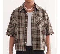 [HOT] Herren & Teenager Jungen Lockeres Karo Hemd mit Revers Kurzarm, Boxy Cropped Modische Lässige Bluse Partner-Outfit Urlaub.