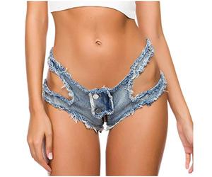 Hot Sexy Jeans Shorts Sommer Party Nacht Club Hotpants Denim Kurz Hosen Damen High Waist Mini Tanga Lochjeans Zerrissenes Gewaschene Löcher Hotpant Frauen Mädchen Ausgefranste Seil String Dessous
