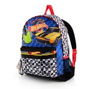 Hot Wheels Jungen-Rucksack | Kinder-Schultasche mit Reißverschlussfächern, verstellbaren Schultergurten und seitlichem Netz-Wasserflaschenhalter, Rennwagen-Rucksack für Schule und Reisen