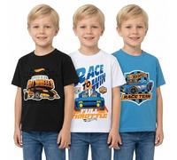 Hot Wheels Jungen T-Shirts 3er Pack | Kurzarm 3er-Pack Multipack T-Shirts für Jungen | Offizieller Bekleidungsartikel, blau / schwarz / weiß, 3-4 Jahre