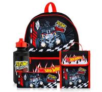 Hot Wheels Kinder Rucksack 4-teiliges Schulset inklusive Lunchtasche, Wasserflasche und Federmäppchen, Schulanfang Set