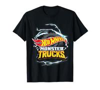 Hot Wheels - Monster Trucks Lightning Wheel-Logo T-Shirt in Schwarz, Größe S, für Unisex-Erwachsene und -Kinder, Cartoon-Muster, Kurzarm, Klassisch geschnitten, Pull-On, Importiert