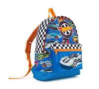 Hot Wheels Rucksack für Jungen, robuster Schulranzen mit verstellbaren Trägern, wasserabweisendes Design, inklusive großem Hauptfach und Kängurutasche, Alter 3-10 Jahre, blau
