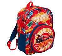 Hot Wheels Rucksack für Kinder, große Autos, Schule, Reisen, Sporttasche mit Getränkehalter, rot, One size
