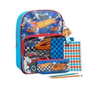Hot Wheels Rucksack Set für Jungen - Kinder Schulranzen mit Federmäppchen, Notizbuch, Aufklebern & Schlüsselanhänger - Rennwagen Rucksack Geschenkset, Merchandise