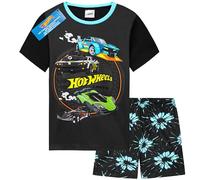 Hot Wheels Schlafanzug Kinder Jungen Kurz 2 Teiliges Pyjama Set Loungewear Bequemer Sommer Nachtwäsche Auto Geschenk (6-7 Jahre, Schwarz)