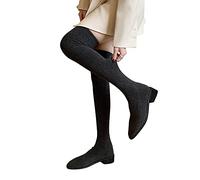 Hotberry Damen High Heels Overknee Stiefel Elastische Langschaft Stiefel Kniestiefel Mode Britischer Stil Lange Stiefel Stretch Slim High Stiefel Sockenstiefel Winter Herbststiefel Damenstiefel