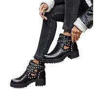 Hotberry Damen Kurzschaft Stiefel Mode Kunstleder PU Stiefel Herbst und Winter Schnalle Dicke Absatz Stiefeletten Halbschaft Stiefel Frauen Ankle Boots Winterstiefel Warm Gefüttert Schneestiefel