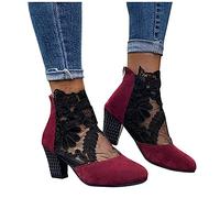 Hotberry Damen Kurzschaft Stiefel Stiefeletten Modisch Booties mit Hoher Absatz Netzgarn Atmungsaktive Knöchelstiefel Rutschfest Ankle Boots Bootie aus Leder Reißverschluss Winter Stiefel