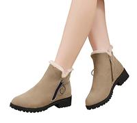 Hotberry Damen Stiefeletten Gefüttert Winterschuhe Warm Winterstiefel Kurzschaft Stiefel Modische Reißverschluss Kaschmir Flacher Kurze Stiefel Knöchelstiefel für Frauen Herbst Winter Schneestiefel