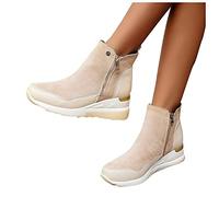 Hotberry Damen Stiefeletten Mode Plateau Stiefel Seitlicher Reißverschluss Plattform Damenstiefel Ankle Boots Hoch Keilabsatz Stiefeletten Beiläufige wasserdichte Plattform Frauen Schuhe