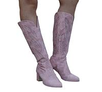 Hotberry Damen Stiefeletten Modisch Hohe Stiefel mit Blockabsatz Retro Stickerei Frauen Ankle Boots Bootie Herbst Winter Biker Boots Schneestiefel asu Leder Knöchelstiefel Schlupfstiefel Reitstiefel