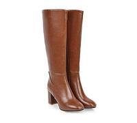 Hotberry Damen Stiefeletten Warme Lange Stiefel Hohe Boots Elegante Sexy Runde Zehe Plattformen High Heel Frauen Herbst Winter Reißverschluss PU Lederstiefel Schuhe, Braun, 40 EU