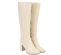 Hotberry Damen Stiefeletten Warme Lange Stiefel Hohe Boots Elegante Sexy Runde Zehe Plattformen High Heel Frauen Herbst Winter Reißverschluss PU Lederstiefel Schuhe, Beige, (37 EU)