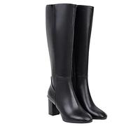 Hotberry Damen Stiefeletten Warme Lange Stiefel Hohe Boots Elegante Sexy Runde Zehe Plattformen High Heel Frauen Herbst Winter Reißverschluss PU Lederstiefel Schuhe, Schwarz, (42 EU)