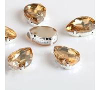 Hotfix 50 Stk Strasssteine zum Annähen Strass Glas Tropfen mit Klaue auf Metallbasis für Hochzeit Dekoration (Gold, 10 x 14 mm)