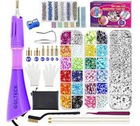 Hotfix Applikator, GGLTECK DIY Hot Fix Strass Applikator Wand Setter Tool Kit mit 7 verschiedenen Größen Spitzen, Pinzette & Pinsel Reinigungsset und 2 Pack Hot-Fix Kristall-Strasssteine