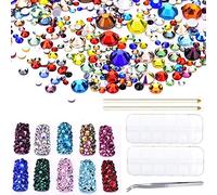 Hotfix Strasssteine mit flacher Rückseite, 2-6 mm (SS6-SS30) mit 2 Aufbewahrungsboxen, Pinzetten und 2 Strass-Stiften für Kleidung, Schuhe, Basteln, Hot Fix, runde Glassteine, 3000 Stück/Set