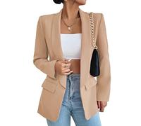 HOTIAN Damen Blazer, Casual Open Front Cardigan Langarm,Elegant Business Blazer, Lang Jacke mit Tasche und Knöpfe Khaki L
