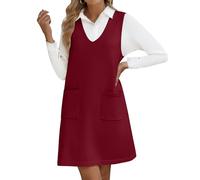 Hotouch Damen Ärmellos Kleid Winter V Ausschnitt Vest Pulloverkleider Herbstkleider Taschen Mini Dress