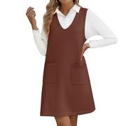 Hotouch Damen Ärmellos Kleid Winter V Ausschnitt Vest Pulloverkleider Herbstkleider Taschen Mini Dress